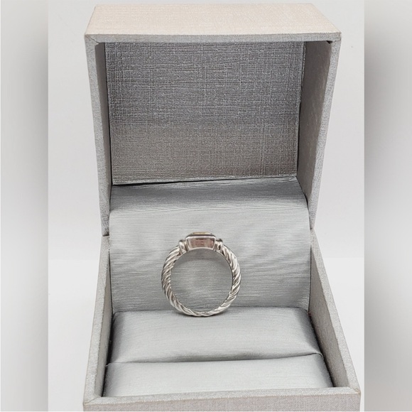 Genuine Horizontal Emerald Cut Citrine 925 Sterling Silver Rope Ring - Picture 2 of 6